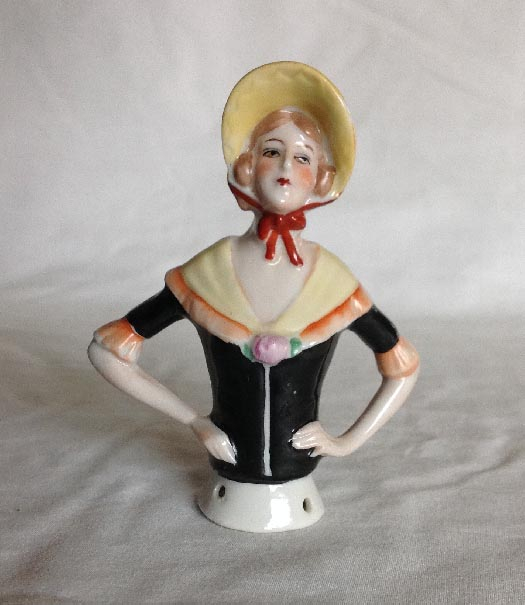 circa 1920's-30's German made Art Deco period porcelain half doll.